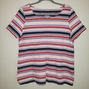 KIM ROGERS SCALLOPED STRIP SOFT STRETCH TEE SIZE XL